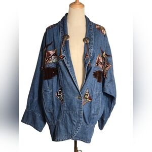 MASS New York Paris Vintage Denim Jacket with Western Accents